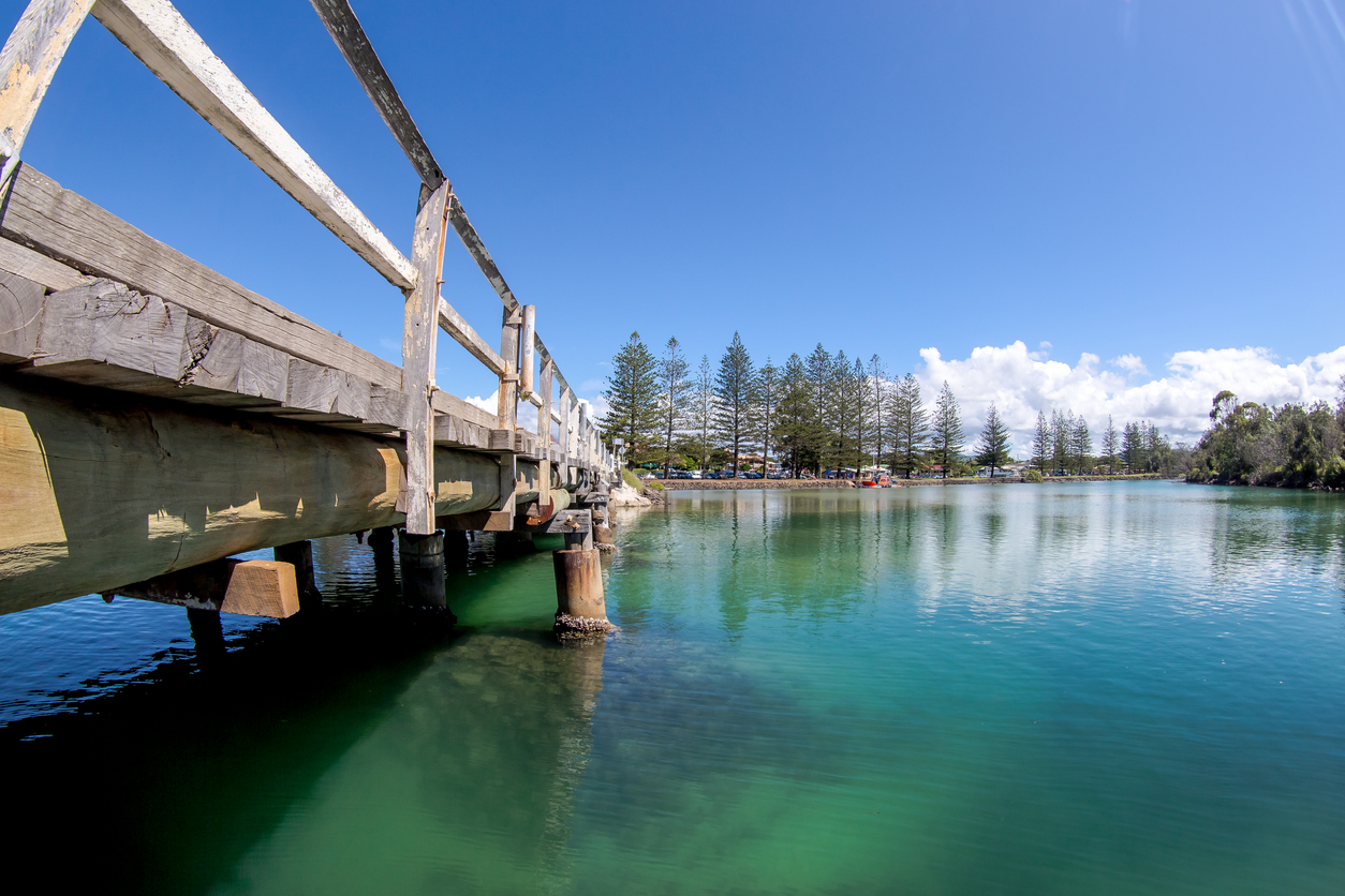 Timber footbridge over the clear water at Brunswick Heads